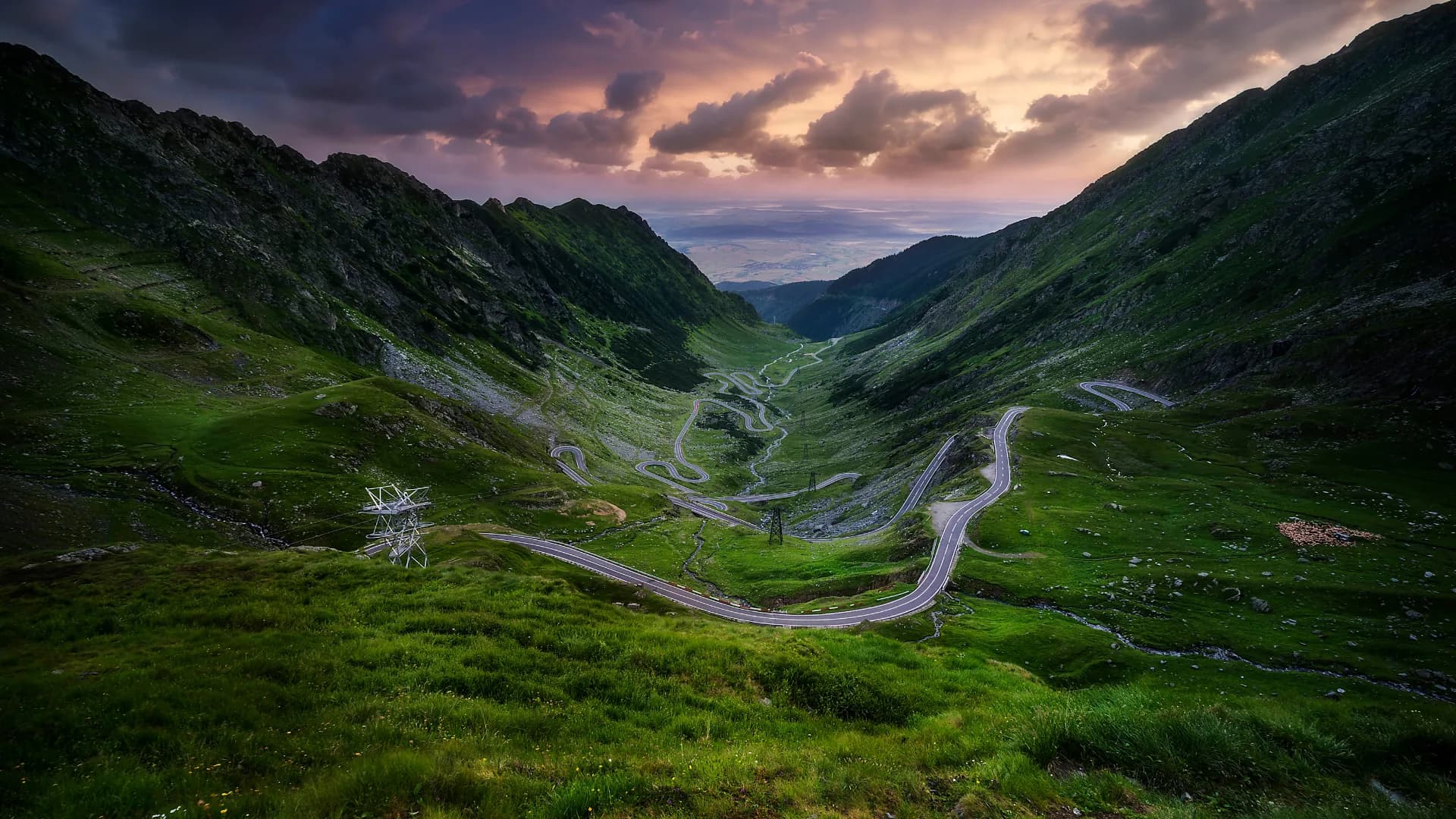 The Transfăgărășan road winding through the Carpathian Mountains